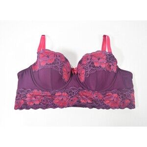 NEW Adore Me Purple Magenta Lace Underwire Balconette Longline Bra Sz 36B